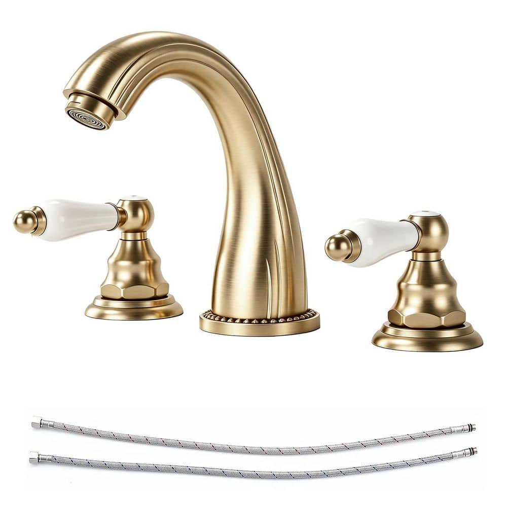 2 Handles 8 in. Widespread Bathroom Faucet 3-Hole Bathroom Sink Faucet in Brushed Gold price history on PriceWatchPro
