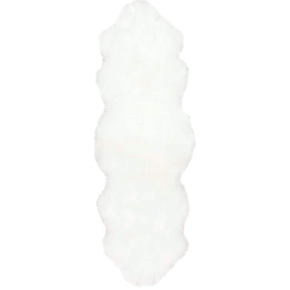 Ivory Faux Sheepskin Shag Rug 25"x7" Easy-Care & Stain-Resistant