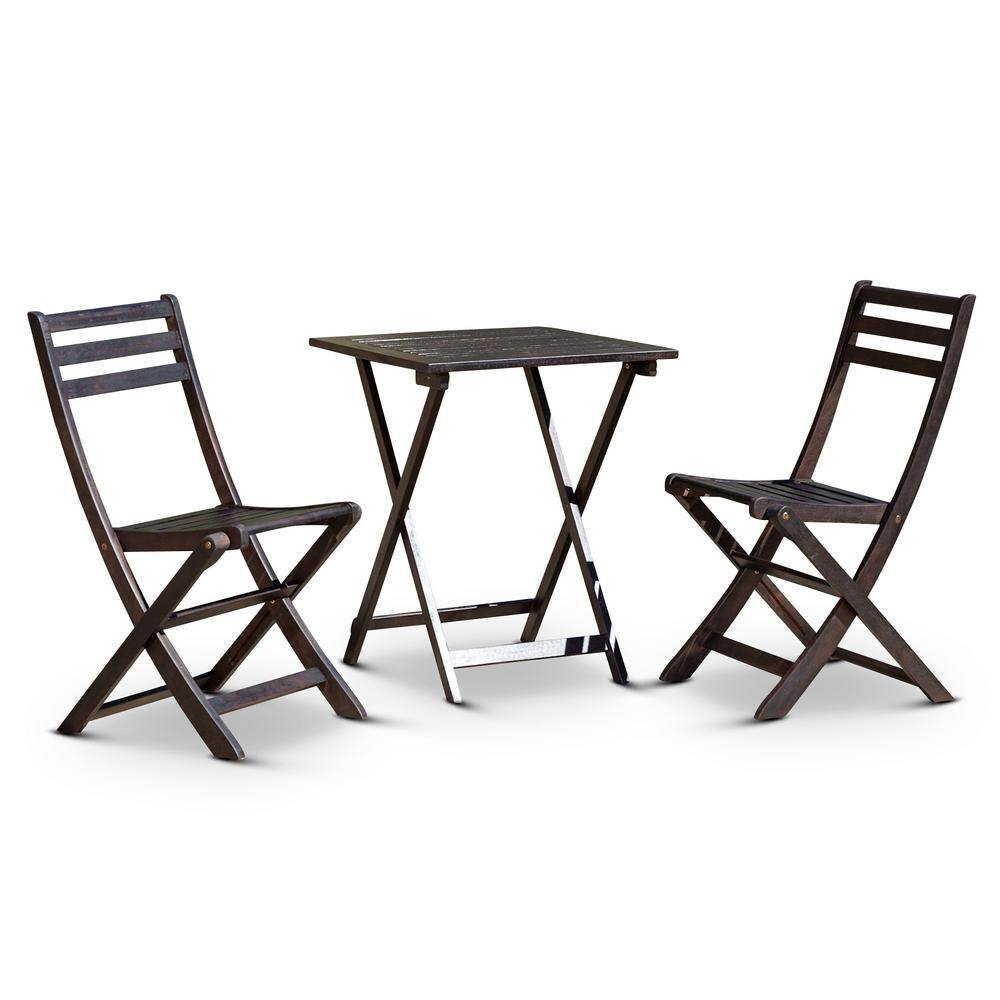 3-Pieces Espresso Color Wood Outdoor Bistro Set, with Patio Bistro Square T