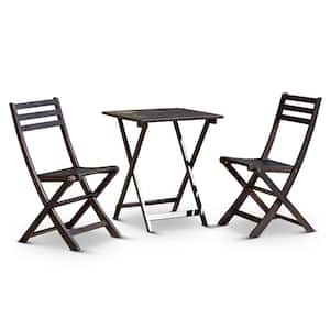 3-Pieces Espresso Color Wood Outdoor Bistro Set, with Patio Bistro Square Table and Chairs Set, for Backyard, Garden
