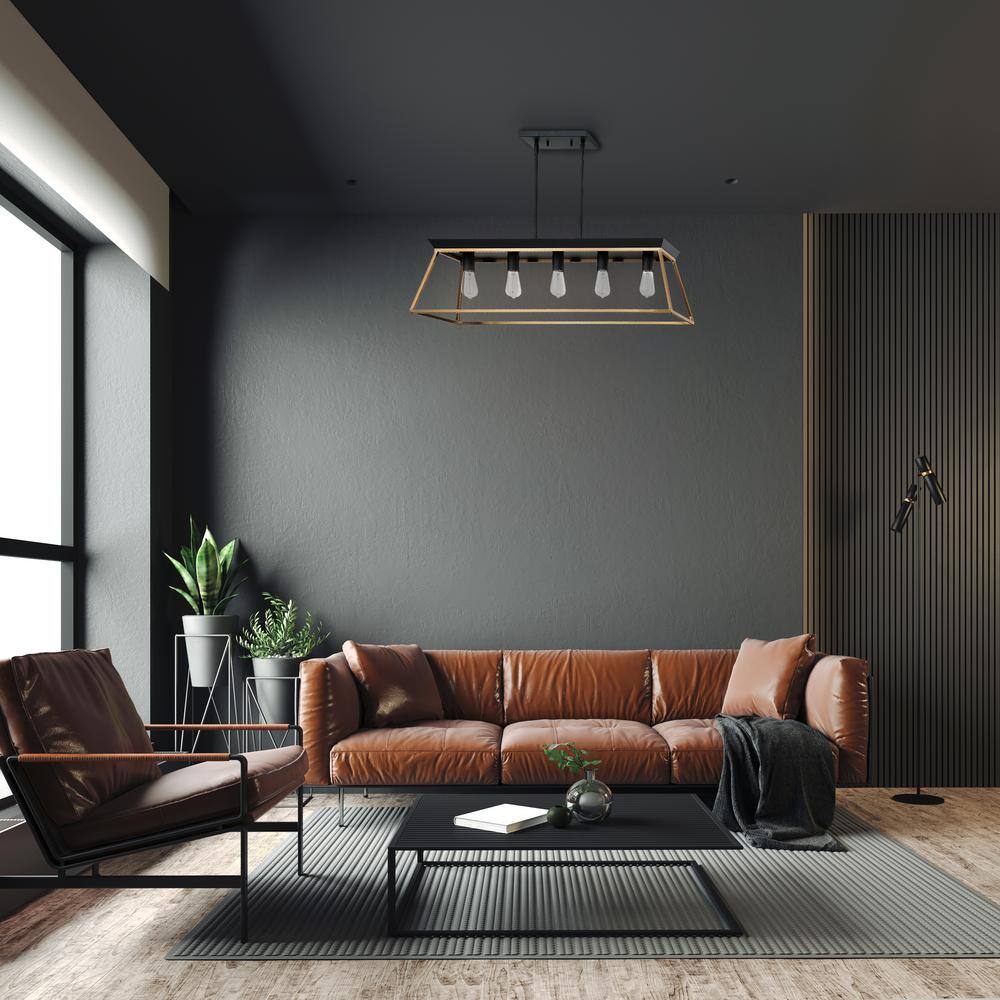 Paulino Modern 5-Light Island Pendant in Brushed Gold and Matte Black