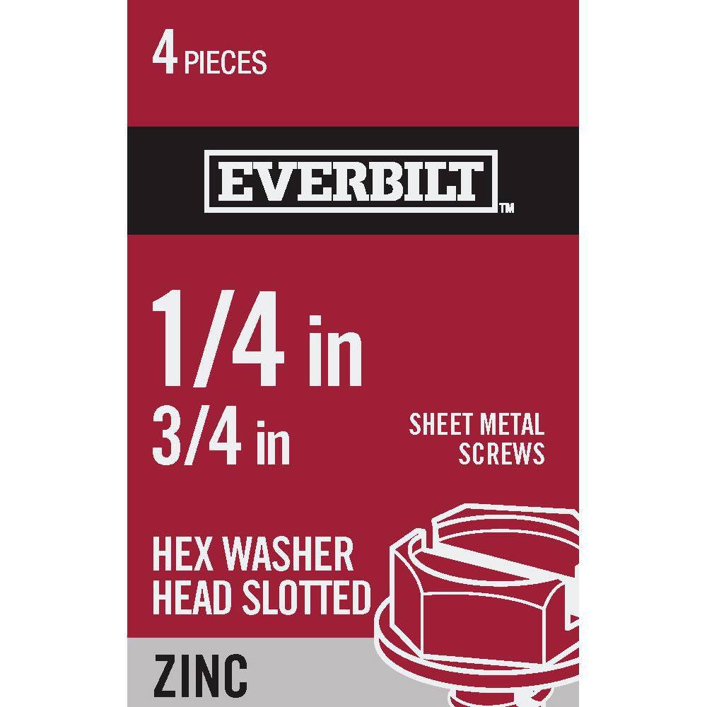 Everbilt #14 x 3/4 in. Slotted Hex Head Zinc Plated Sheet Metal Screw ...