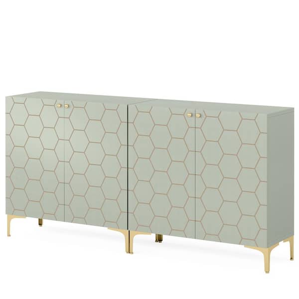 BYBLIGHT Ahlivia Light Cyan Wood 63 in. Modern Sideboards Buffet Cabinet, Accent Cabinet with Adjustable Shelves and Doors