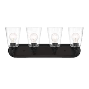 Zane 26 in. 4-Light Matte Black Industrial Vanity with Clear Glass Shades