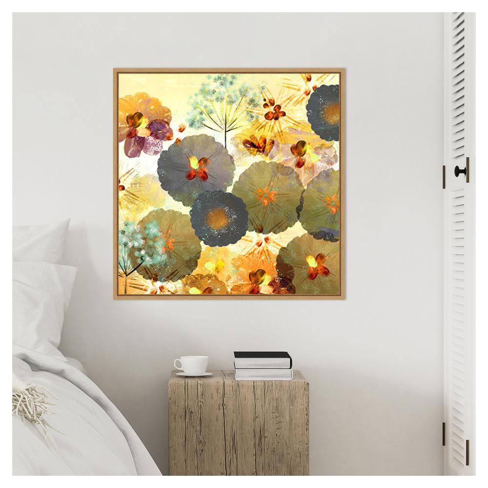 Textured Hedgerow Rust Abstract Floral Canvas with Maple Frame