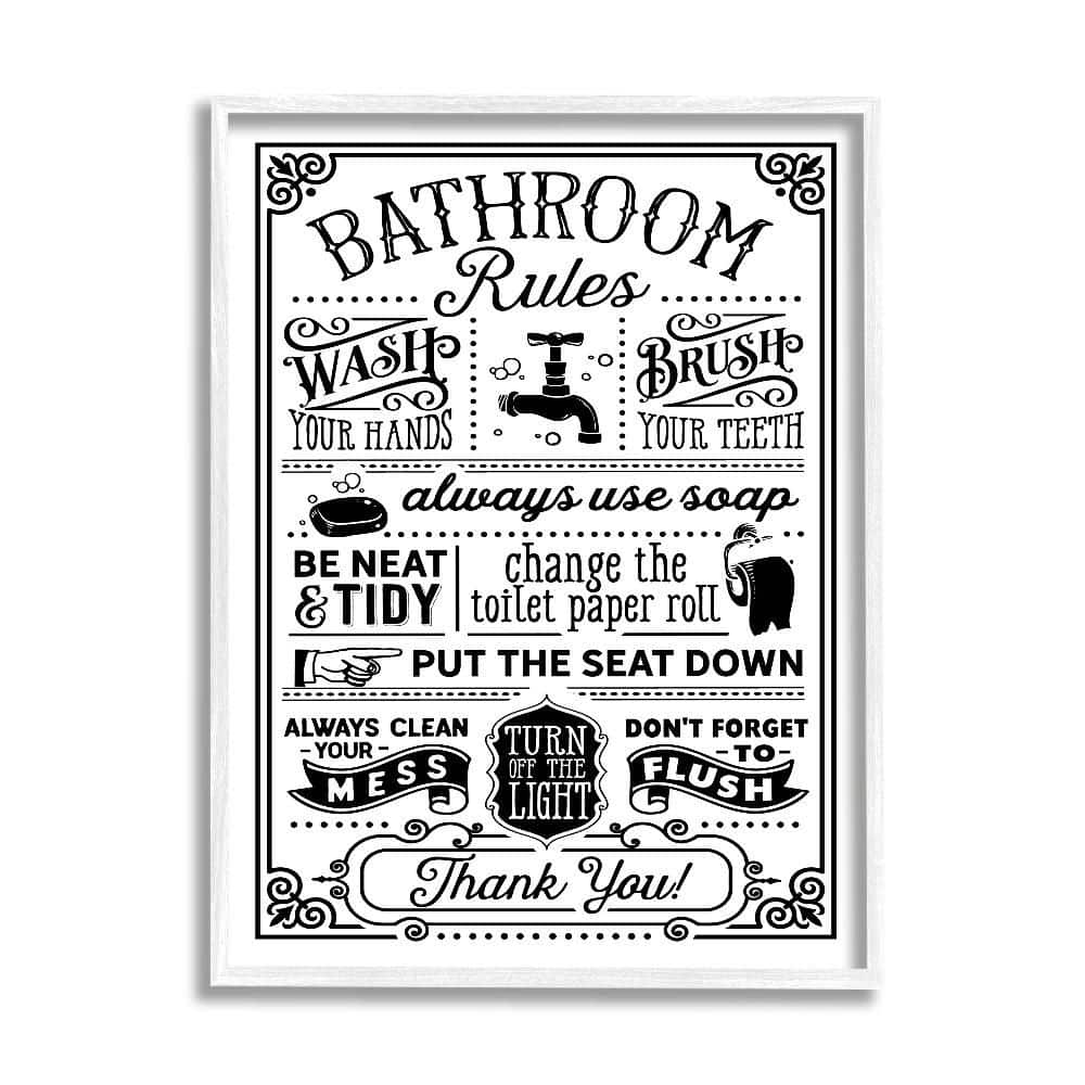 Vintage Bathroom Rules Diagram List by Lettered and Lined 1-Piece White Framed Abstract Giclee Art Print 20 in. x 16 in. price history on PriceWatchPro
