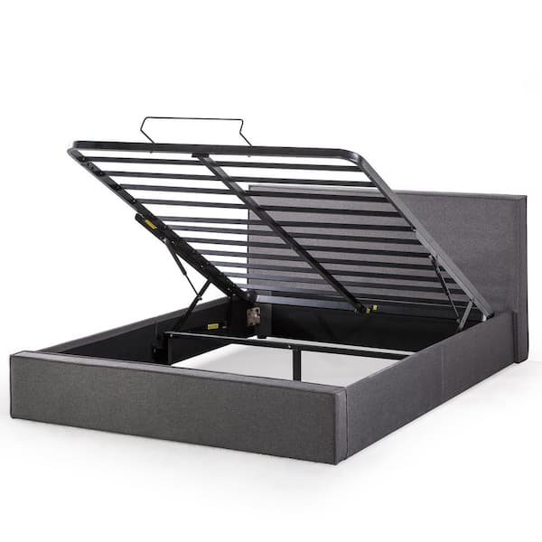 Zinus Finley Dark Grey Upholstered Full Platform Bed Frame with Lifting Storage