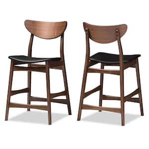 Latina Black Faux Leather and Medium Brown Wood 2-Piece Counter Stool Set