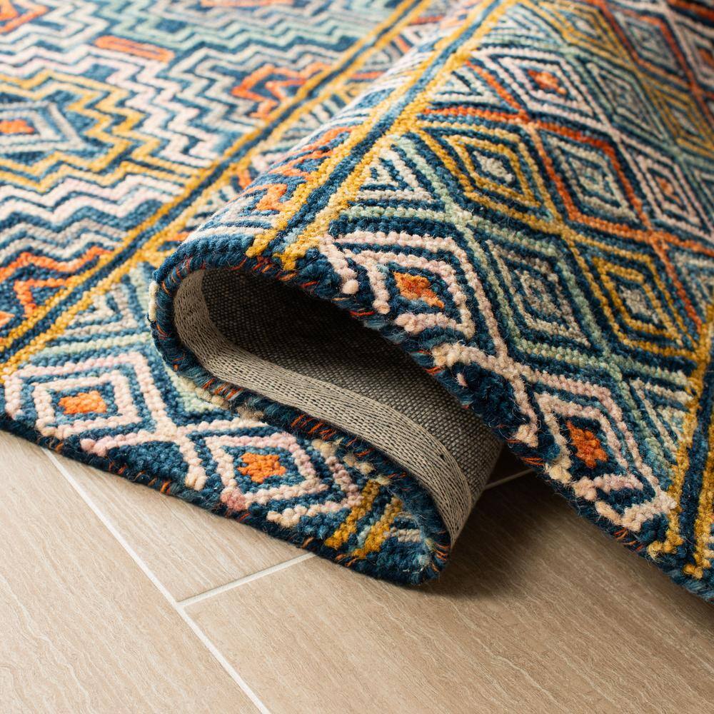 Handmade Blue and Gold Tufted Wool Square Rug, 6' x 6'
