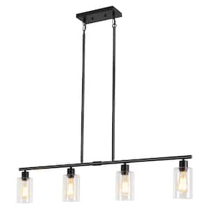 Delmis 4-Light Black Pendant Kitchen Linearlsland Rustic Chandelier with Clear Glass Shades for Living Dining Room Foyer
