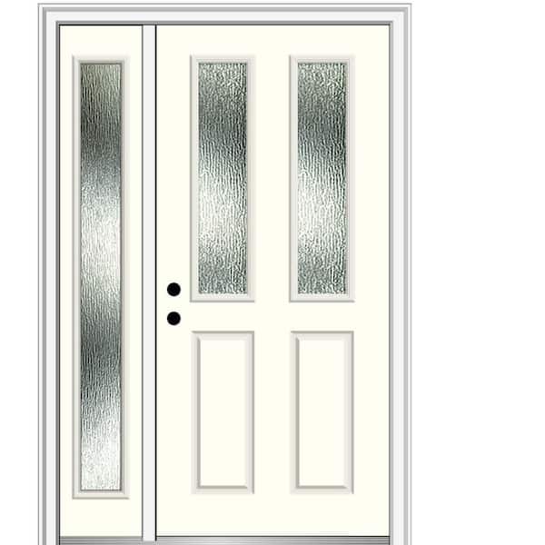 MMI Door 48 in. x 80 in. Right-Hand/Inswing Rain Glass Alabaster Fiberglass Prehung Front Door on 6-9/16 in. Frame