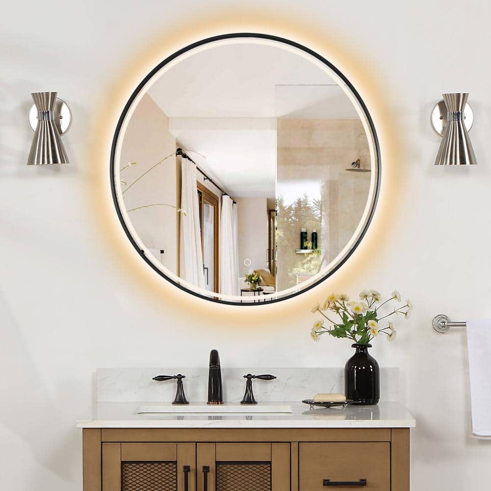 Round Silver and Gold LED Bathroom Vanity Mirror