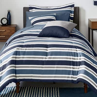 Weston Striped Twin/Twin XL Bed in a Bag Comforter Set with Sheets and Decorative Pillows