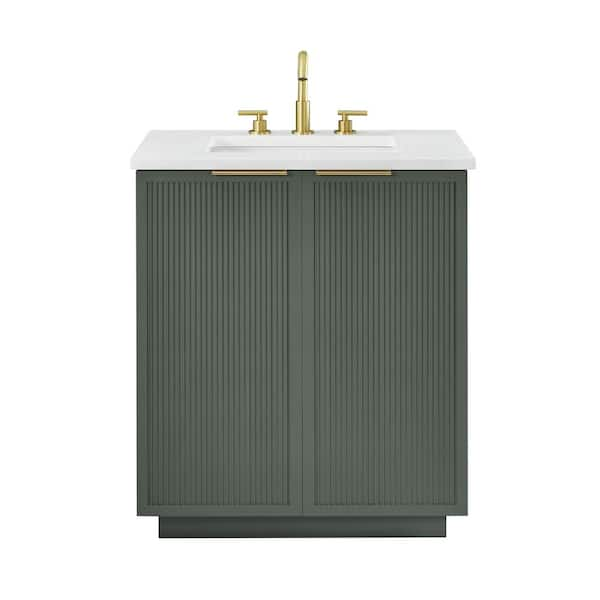 Addison 30 in. W Bath Vanity in Vintage Green with Engineered Stone Top in Ariston White with White Sink