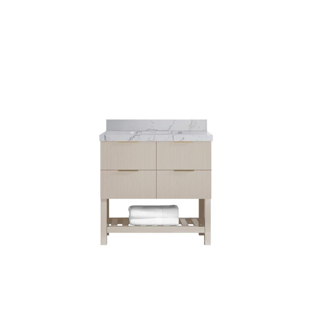 Catalina 36 in. Single Sink Freestanding Fine Grain Bath Vanity with Venatino Quartz Top Unassembled price history on PriceWatchPro