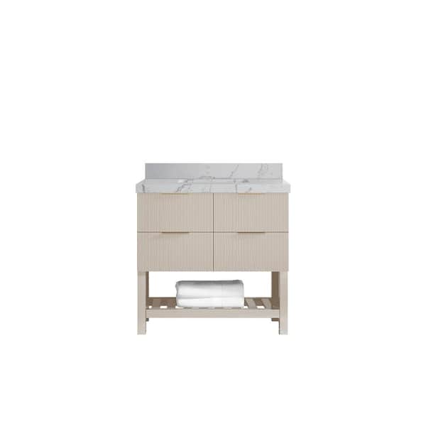 Willow Collections Catalina 36 in. Single Sink Freestanding Fine Grain Bath Vanity with Venatino Qt. Top Unassembled