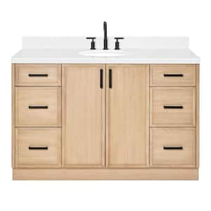 Kelly 54.25 in. W x 22 in. D x 36 in. H Single Sink Bath Vanity in White Oak with Carrara White Quartz Top