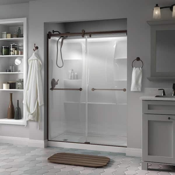 Delta Mandara 60 x 71 in. Frameless Contemporary Sliding Shower Door in Bronze with Clear Glass