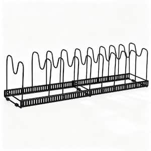 Black Expandable Standing Pot Rack, Pan Organizer, Pot Lid Holder with 10-Adjustable Compartment for Cabinet