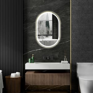 24 in. x 36 in. Oval Aluminum Framed Anti-Fog Back-Lit LED Light Wall Bathroom Vanity Mirror in Brushed Gold