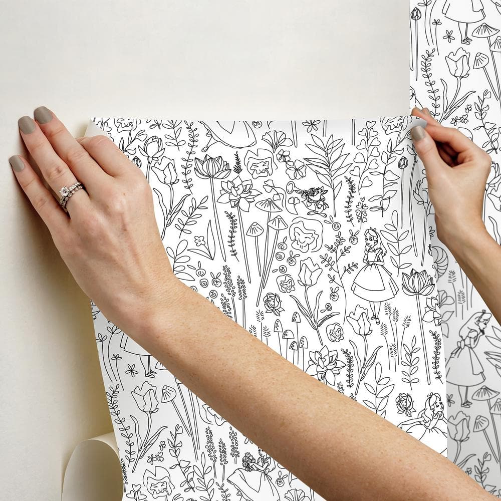 Black and White Disney Alice in Wonderland Peel and Stick Wallpaper