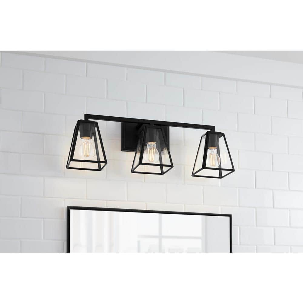 Mackenzie Place 24 in. 3-Light Matte Black Modern Bathroom Vanity Light with Clear Glass Shades price history on PriceWatchPro