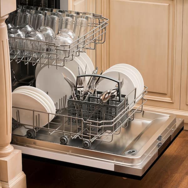 24 in. Top Control 6-Cycle Compact Dishwasher with 2 Racks in Black Matte and Modern Handle