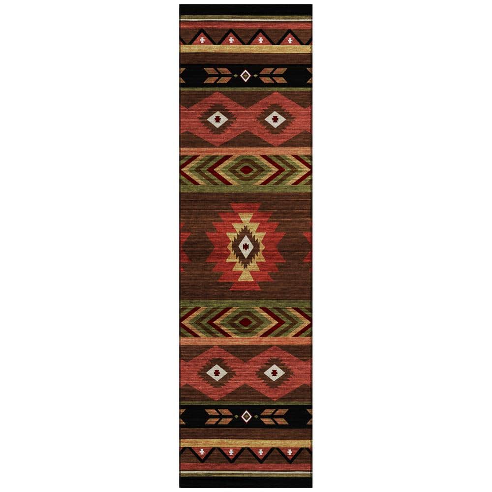 Sonora Brown 2 ft. 3 in. x 7 ft. 6 in. Geometric Indoor/Outdoor Area Rug