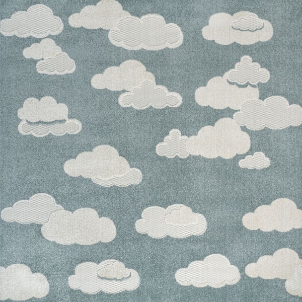 Hedwig High-Low Youth Cloud Scandi Blue/Ivory 8 ft. Square Indoor/Outdoor Area Rug