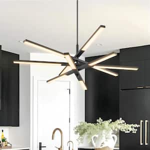 Albany 10-Light Dimmable Integrated LED 3000K Warm Light Satin Black 5-Tiered Linear Sputnik Chandelier for Dining Room