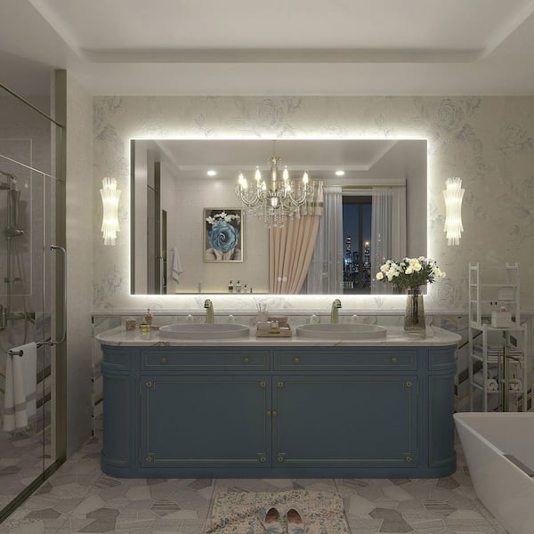 60 in. W x 32 in. H Rectangular Frameless UL Certified LED Backlited Anti-Fog Tempered Glass Wall Bathroom Vanity Mirror