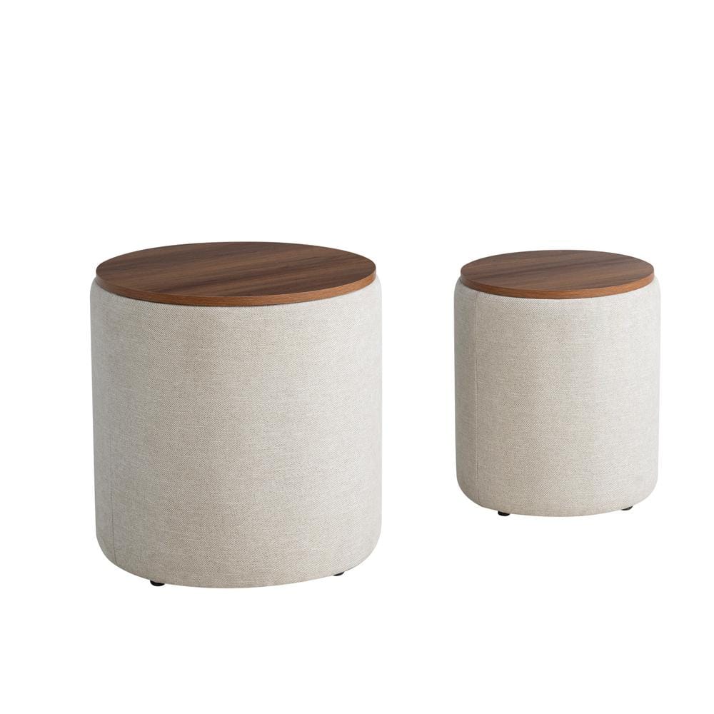 Auckland Round Linen Storage Ottoman Set with Wood Top