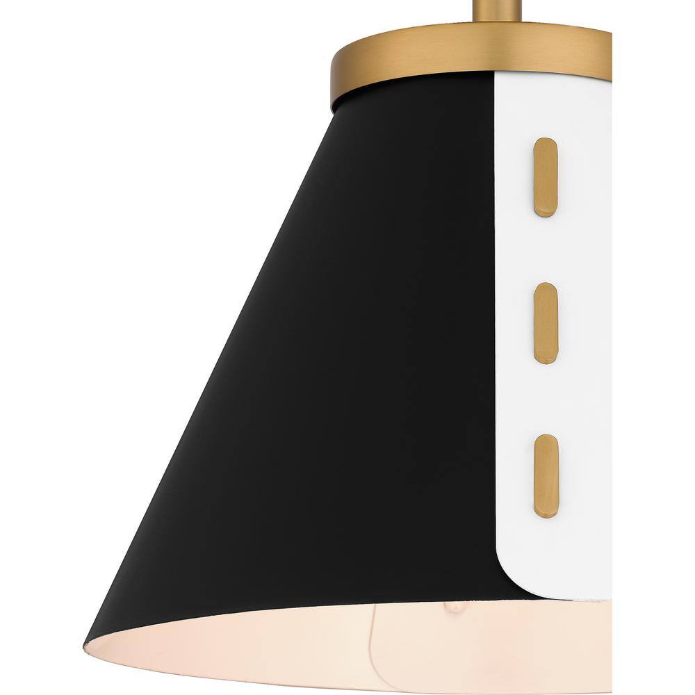 12" Black and White Glass Semi-Flush Mount with Brass Accents