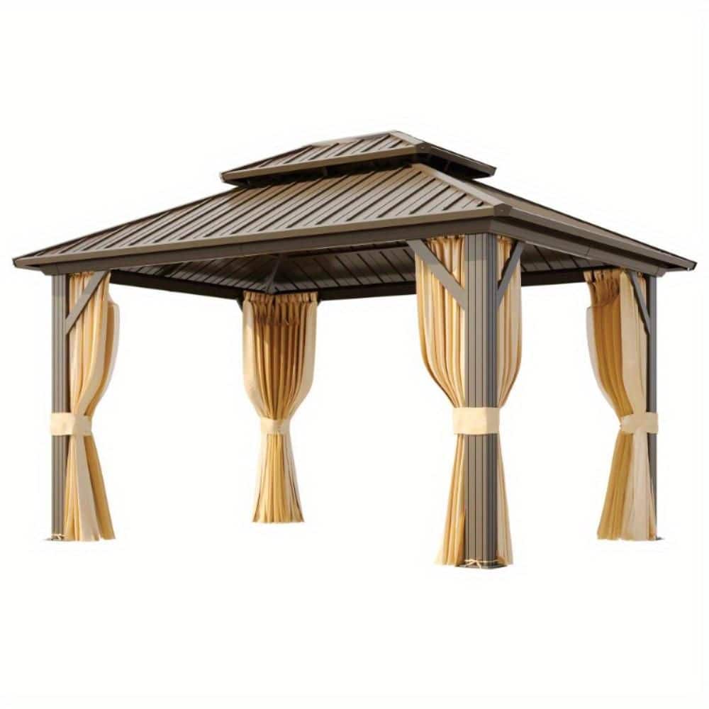 10 ft. x 12 ft. Brown Hardtop Gazebo with Galvanized Steel Roof and Aluminum Frame for Patio, Garden price history on PriceWatchPro