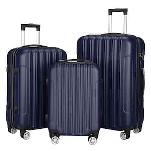 3-Piece Navy Blue Large Traveling Spinner Luggage Set