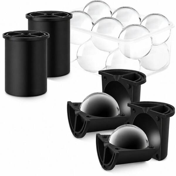 2-Piece Black Stainless Steel Clear Ice Ball Maker Set with Ice Box and Tong for Whiskey