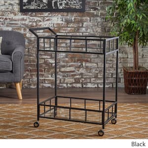 Falon Black Bar Cart with Tempered Glass Top