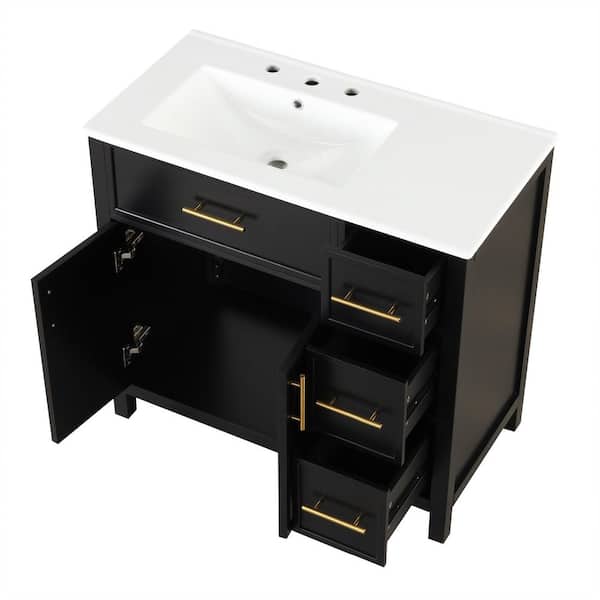 36 in. W x 18.3 in. D x 33.9 in. H Single Sink Freestanding Black Bath Vanity with White Ceramic Top