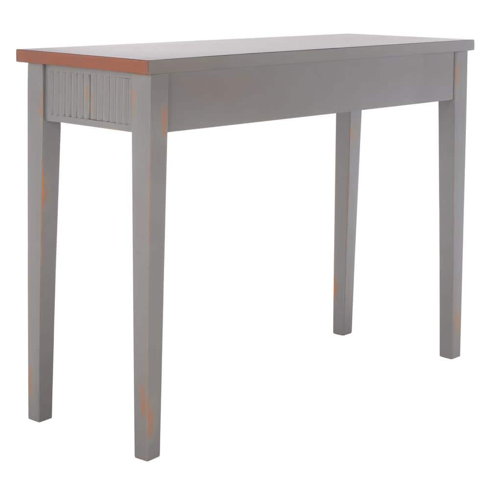 Beale Chic Taupe and Oak Wood Console Table with Fluted Storage Drawer