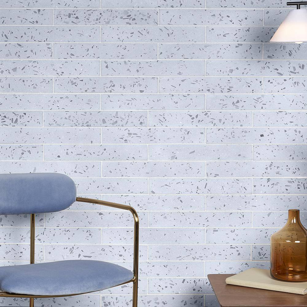 Fusion Brick 2.48" x 15.74" Denim Blue Terrazzo Subway Wall Tile
