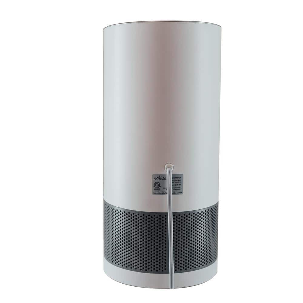 Hunter White and Gray Round Tower Air Purifier with HEPA Filtration