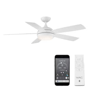 Odyssey 52 in. Smart Indoor/Outdoor Matte White 5-Blade Standard Ceiling Fan 3000K Integrated LED Plus Remote