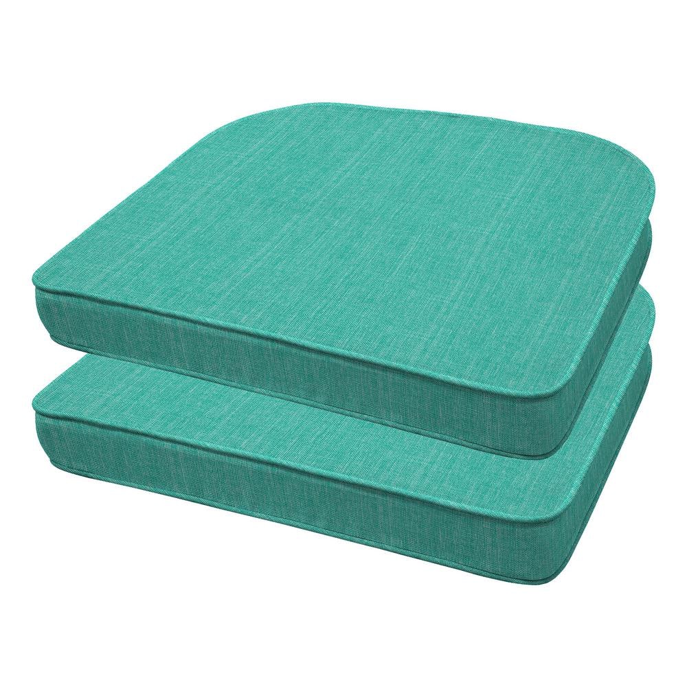 Textured Solid Surf Aqua Rounded Outdoor Seat Cushion (2-Pack)