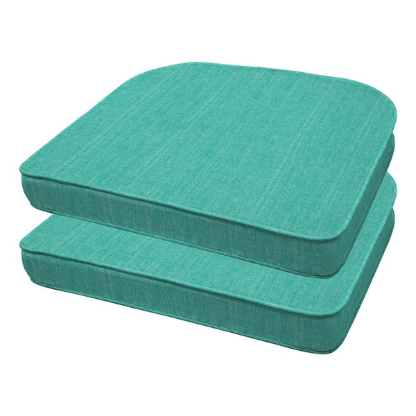 Honeycomb Textured Solid Surf Aqua Rounded Outdoor Seat Cushion (2-Pack)
