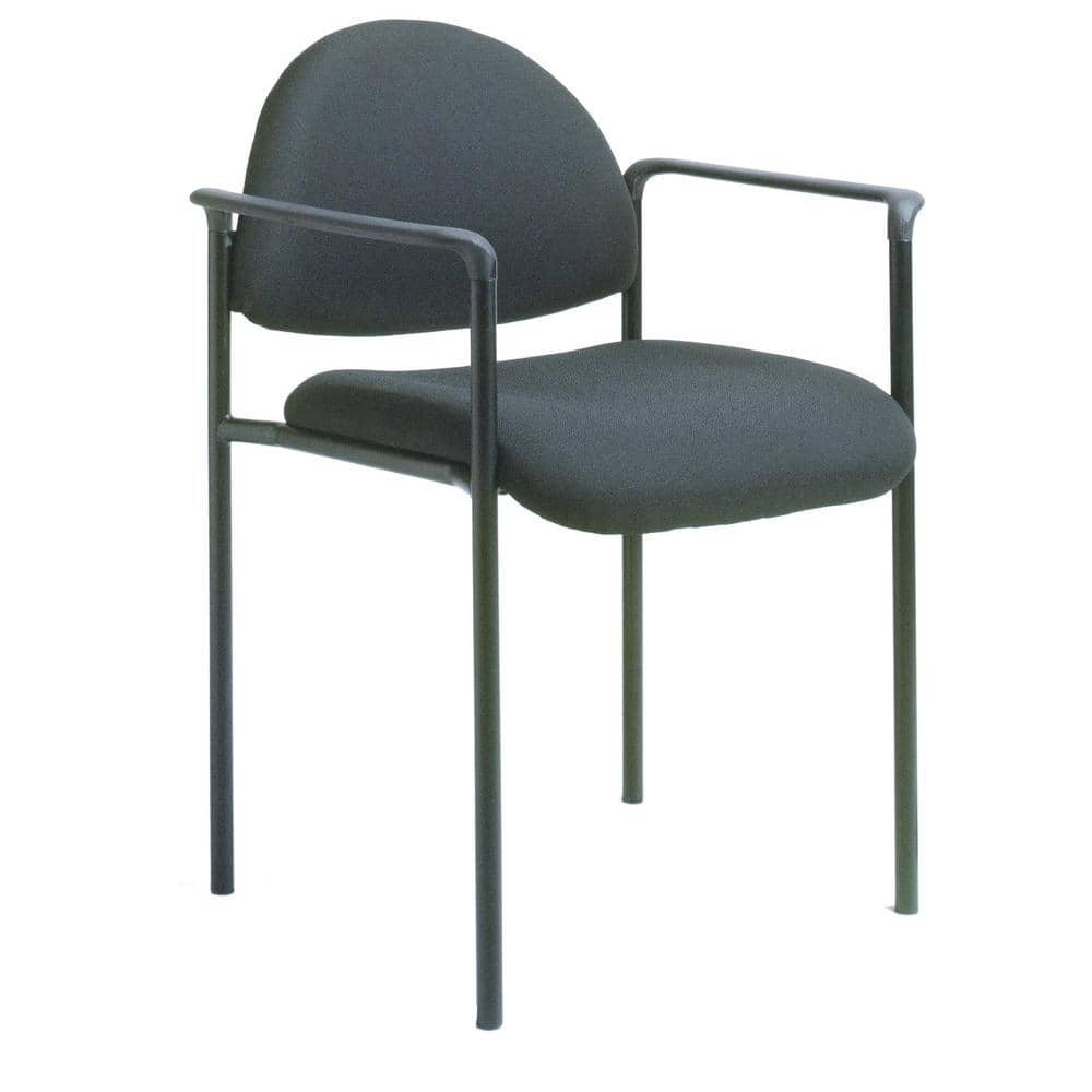 Black Fabric Cushions Black Steel Frame Molded Arm Caps Stackable Side Chai