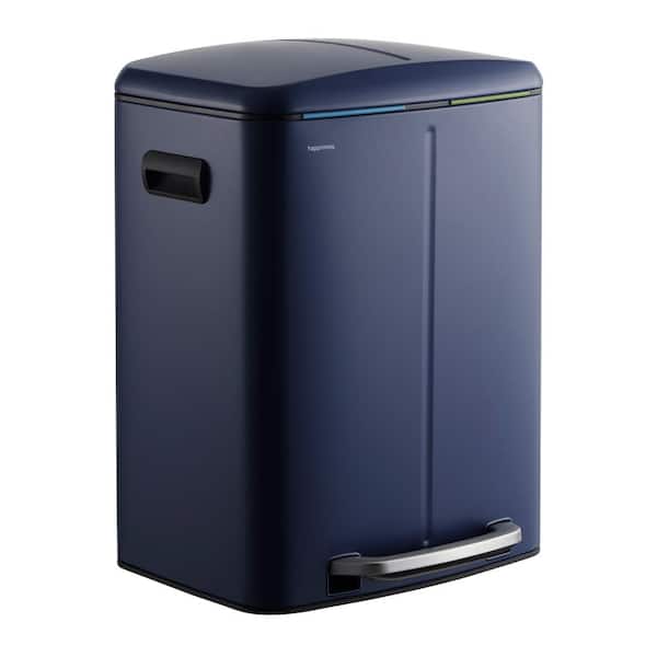 happimess Marco Rectangular 10.6 Gal. Denim Blue Double Bucket Trash Can with Soft-Close Lid