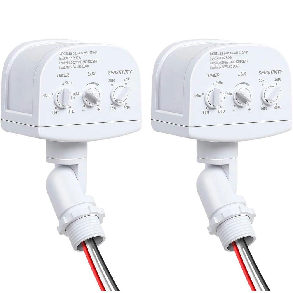2 Pack 240° Motion Sensing Dusk to Dawn Adjustable LUX Time Sensitivity Outdoor Flood Light White price history on PriceWatchPro
