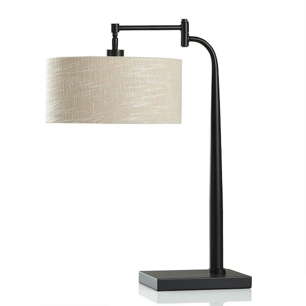 StyleCraft 24 in. Dark Brushed Bronze Table Lamp with Cream Linen Shade