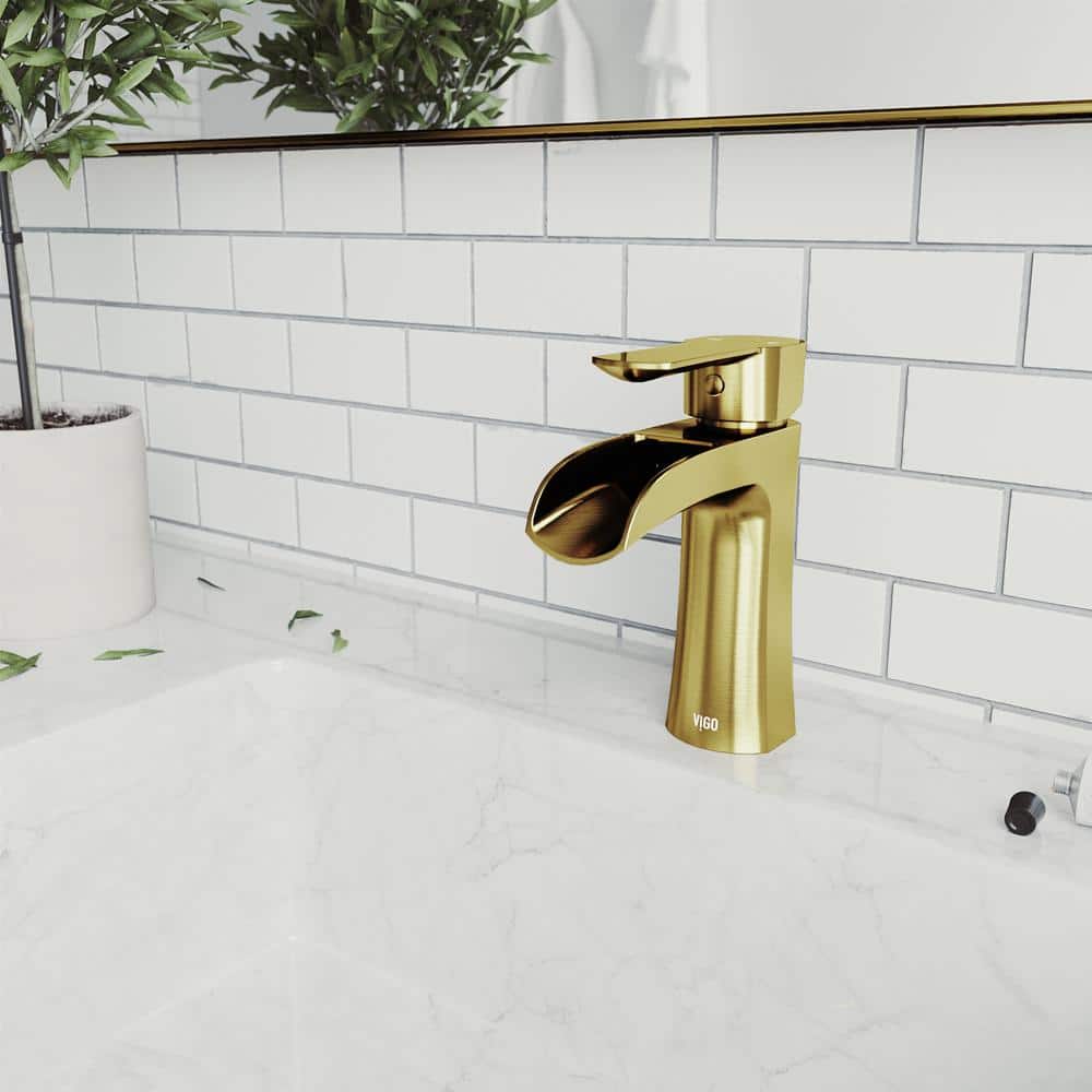 Paloma Matte Brushed Gold Single-Hole Waterfall Bathroom Faucet