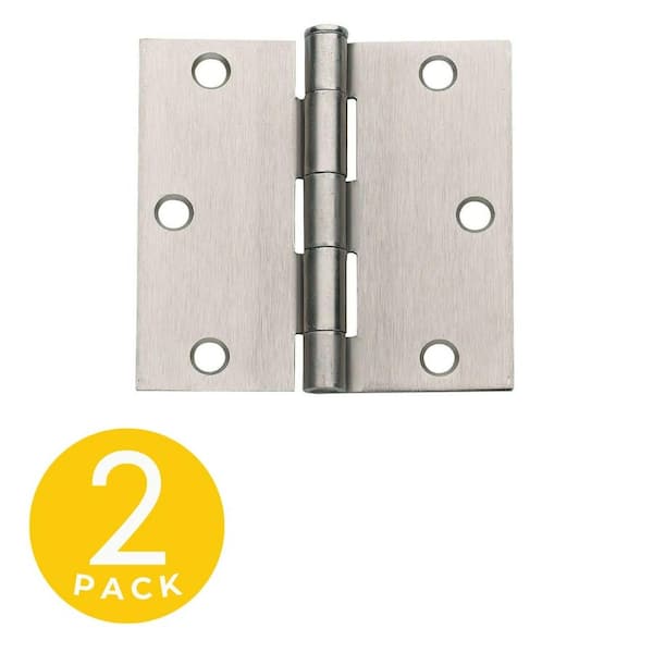 Global Door Controls 3.5 in. x 3.5 in. Satin Nickel Full Mortise Residential Squared Hinge with Removable Pin - Set of 2